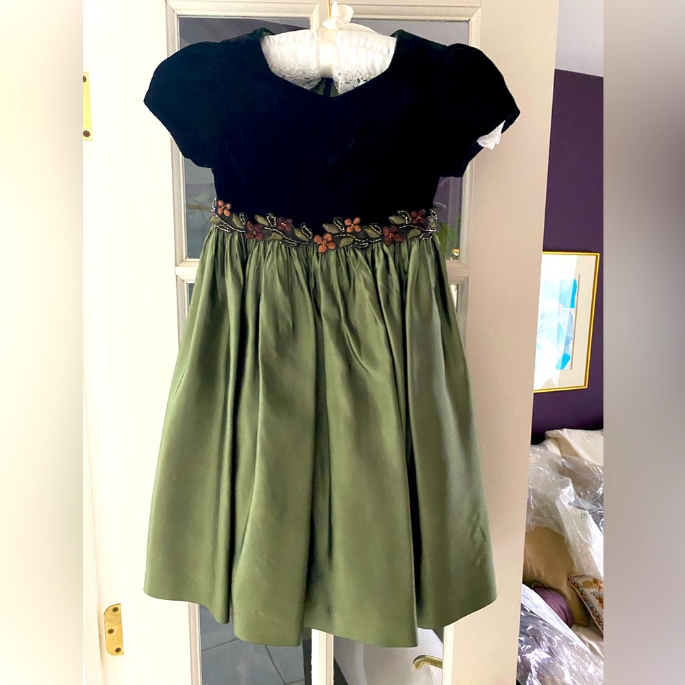 Vintage black velvet dress with embroidery